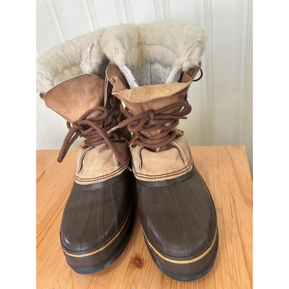 Sorel Women Sz 11 Alpine Vintage Duck Boots Brown Leather Shearling Cabin Winter